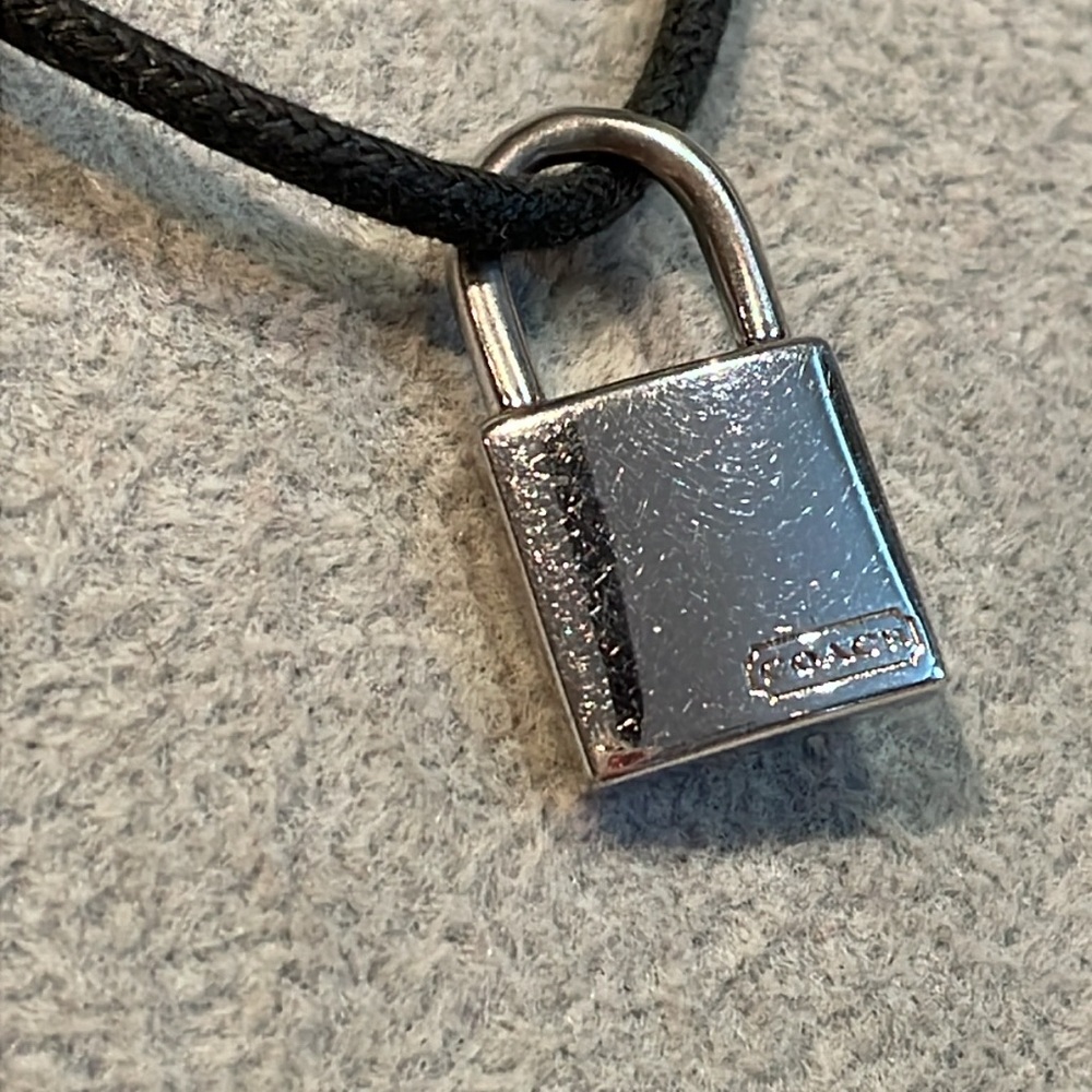 Coach 925 Sterling Silver Padlock Pendant Necklace Silk Cord Rare Vintage - Picture 9 of 9